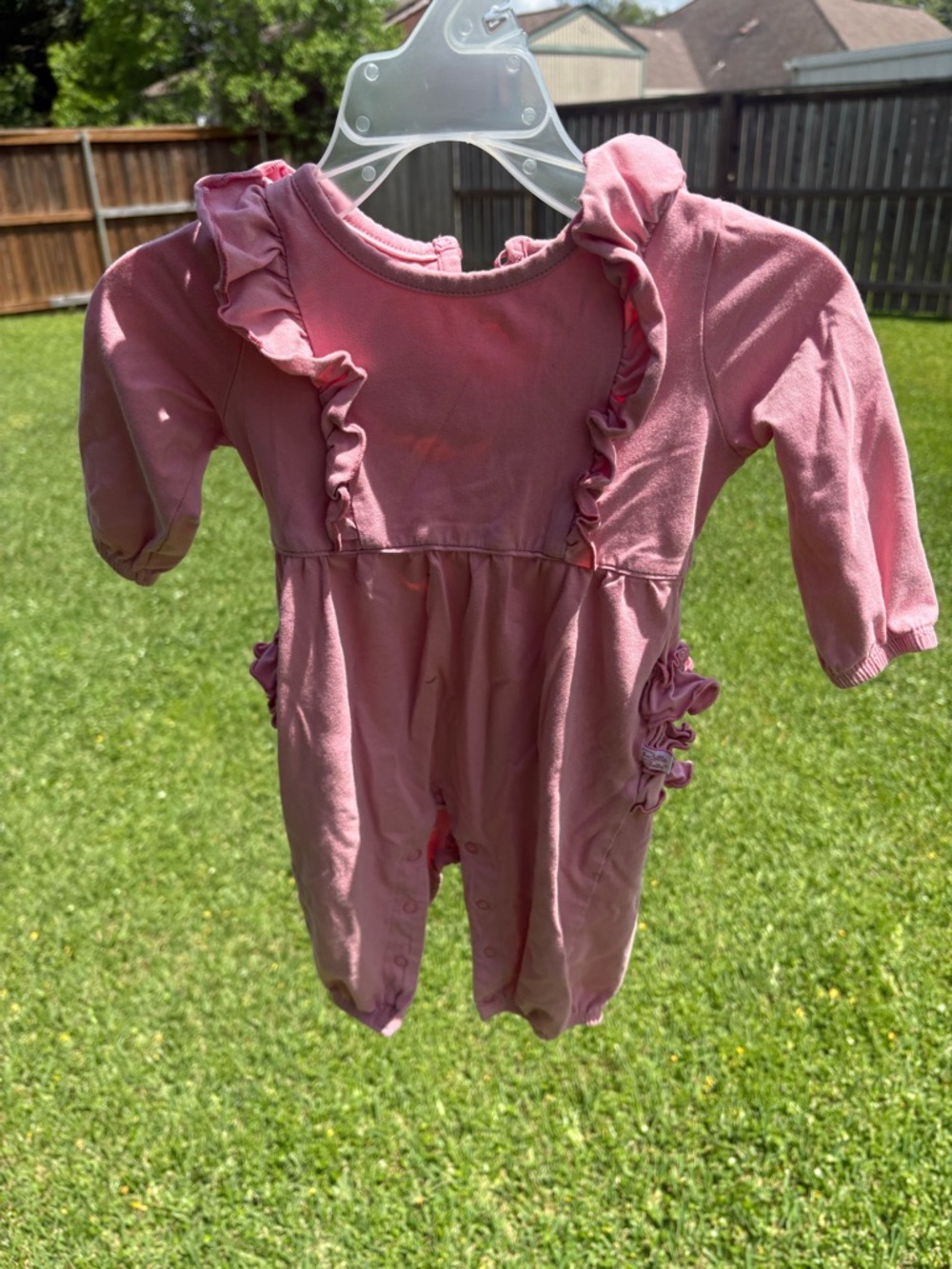 Ruffle Butts pink long sleeve jumper 6-12 months Fair Condition-Untreated stains